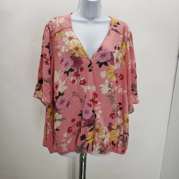 Sanctuary Womens V-neck ruffle elbow sleeve floral blouse Size 2X NEW - Picture 1 of 9